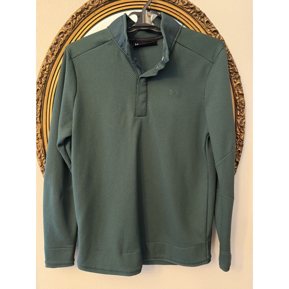 Under Armour Sweater Men Medium Pullover Green Sweatshirt Outdoors UA Snap